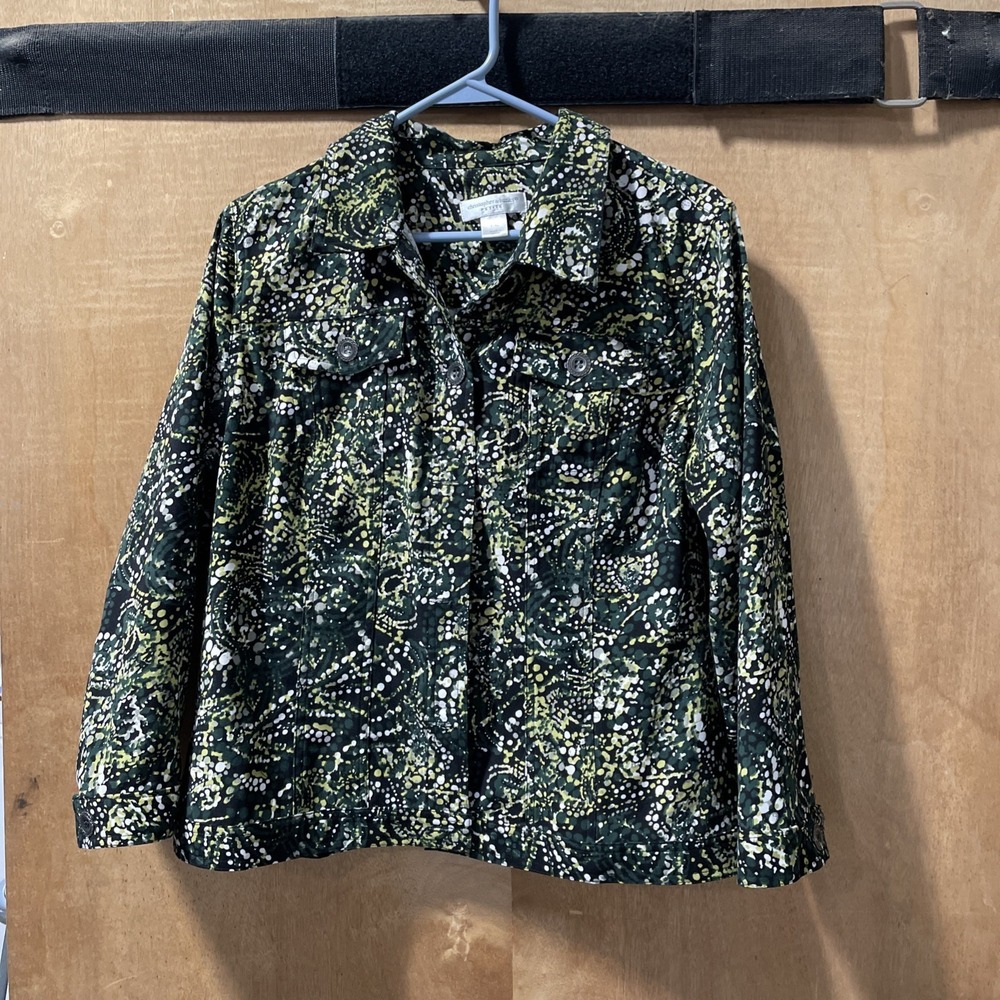 Christoper & Banks Button‎ Front Jacket Green Snd Black Abstract Print XL Petite